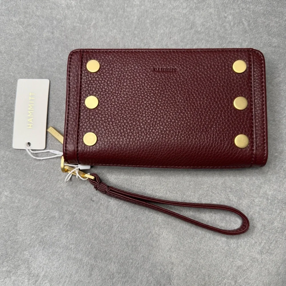 NWT Hammitt Bryant Gold Studded Continental Wristlet Wallet in Cherrywood